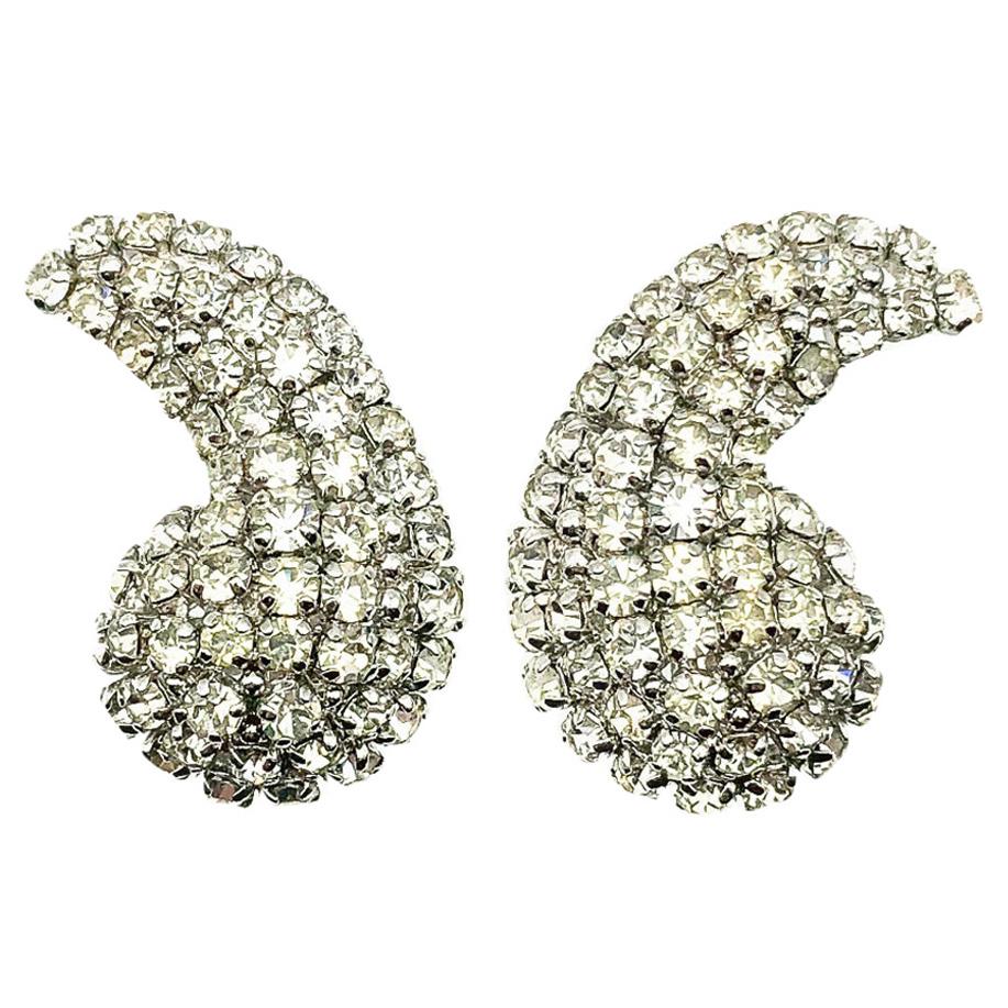 Vintage Christian Dior Crystal Wing Earrings 1974 For Sale