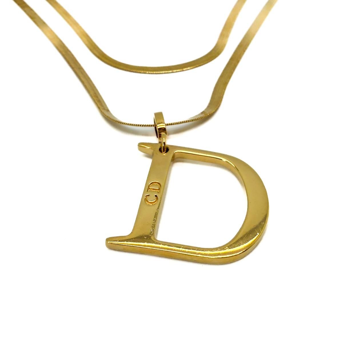 Women's or Men's Vintage Christian Dior D Drop Triple Snake Chain Necklace 1980s For Sale