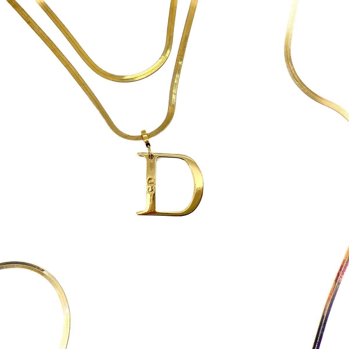 Vintage Christian Dior D Drop Triple Snake Chain Necklace 1980s For Sale 2