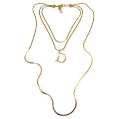 Vintage Christian Dior D Drop Triple Snake Chain Necklace 1980s