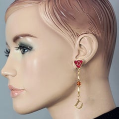 Vintage CHRISTIAN DIOR D Logo Enamel Charm Glass Bead Dangling Earrings