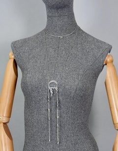 Vintage CHRISTIAN DIOR D Logo Flame Long Silver Tone Necklace