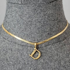 Vintage CHRISTIAN DIOR D Logo Pendant Snake Chain Necklace