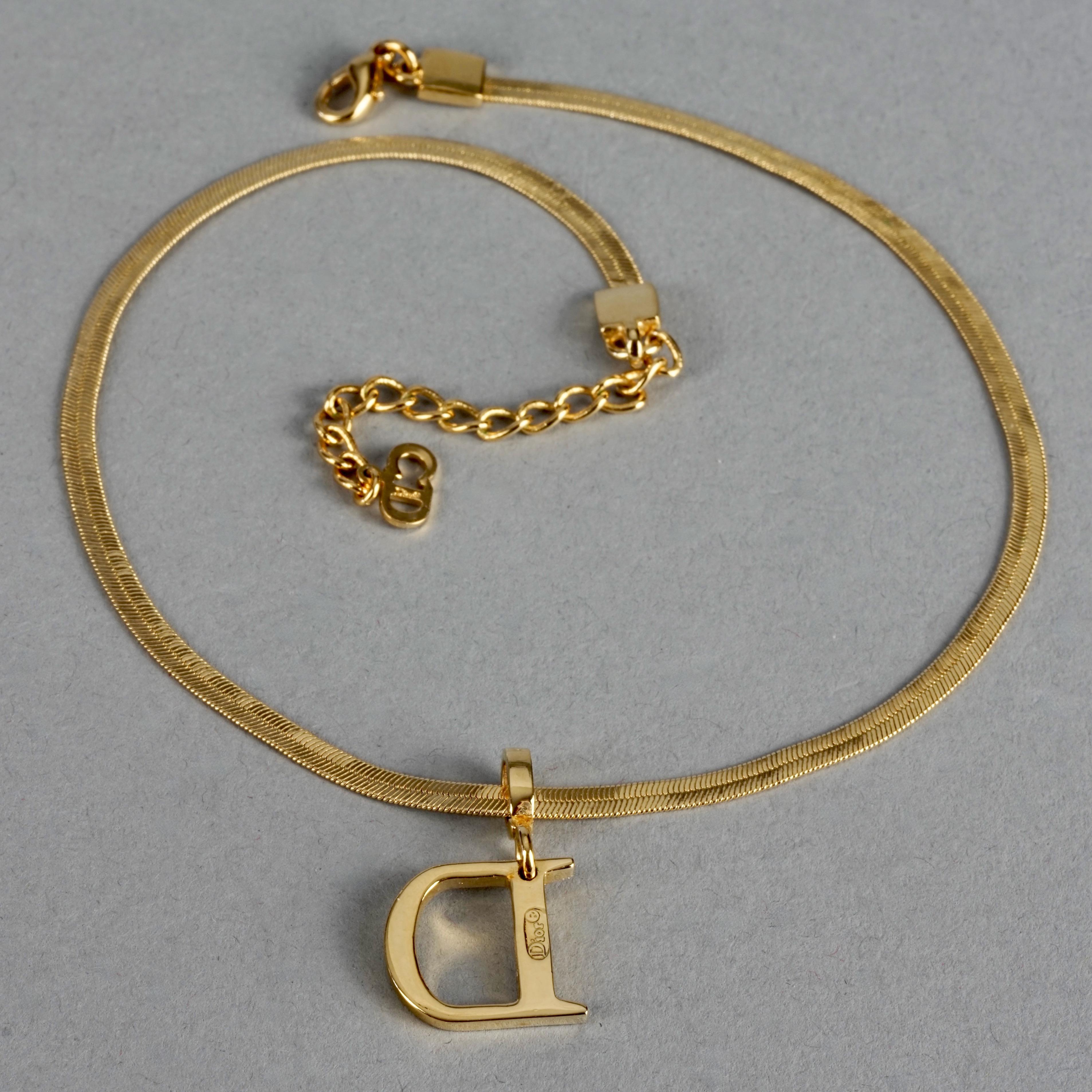 Vintage CHRISTIAN DIOR D Logo Pendant Snake Chain Necklace For Sale 1