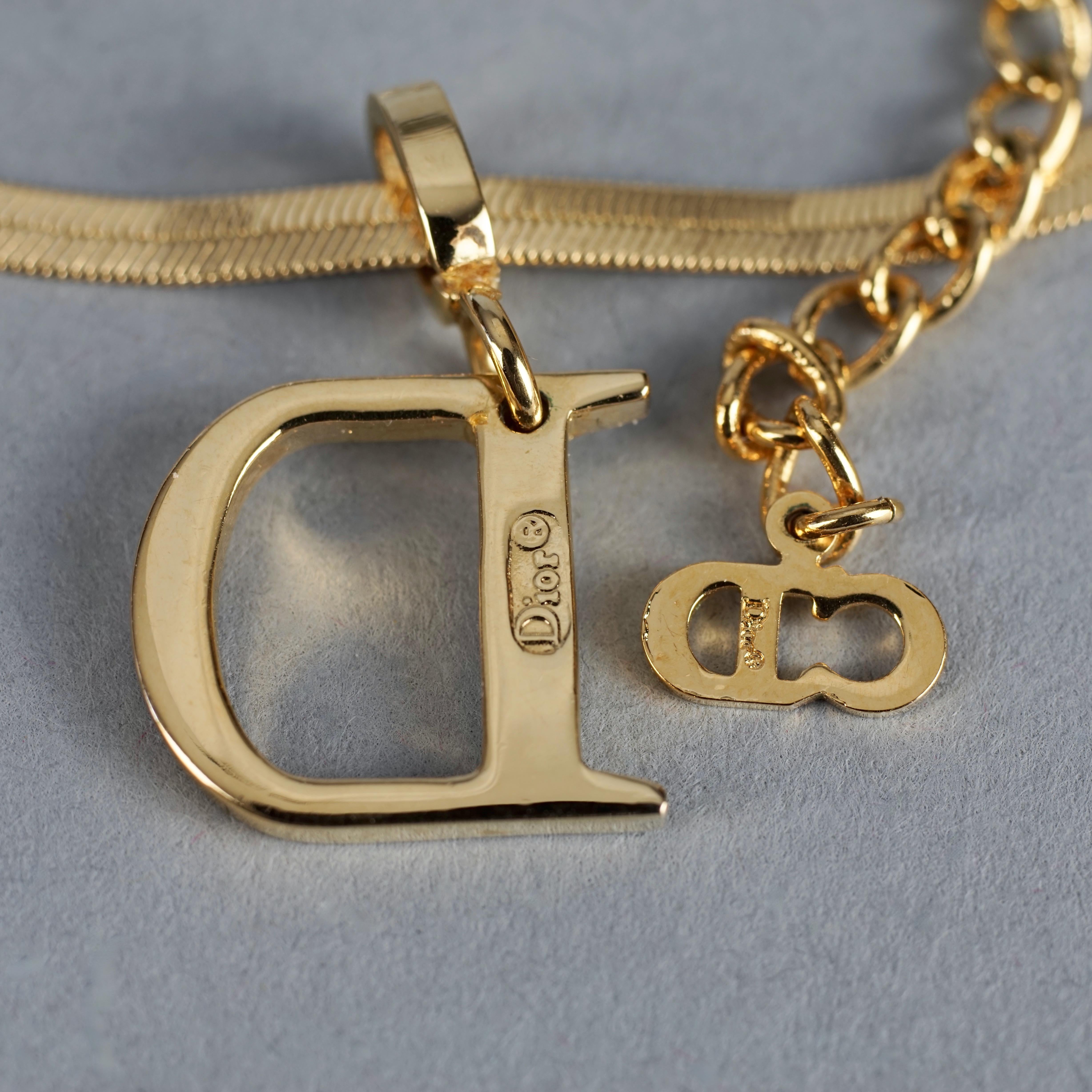 Vintage CHRISTIAN DIOR D Logo Pendant Snake Chain Necklace For Sale 2