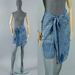 Vintage CHRISTIAN DIOR Denim Print Swimsuit Pareo Wraparound Skirt