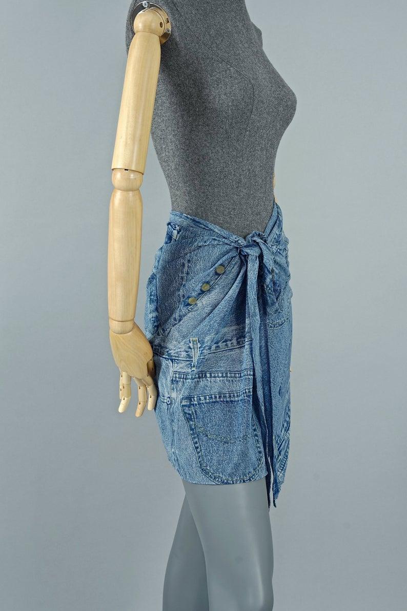 Vintage CHRISTIAN DIOR Denim Print Swimsuit Pareo Wraparound Skirt In Excellent Condition In Kingersheim, Alsace
