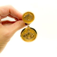 Vintage Christian Dior Double Monogram Drop Earrings 1980s