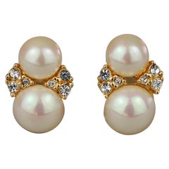 Vintage CHRISTIAN DIOR Double Pearl Rhinestone Earrings
