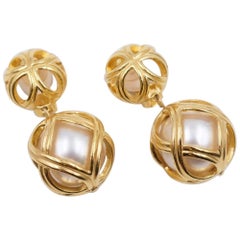 Vintage Christian Dior Earrings With Faux Pearls 1980s