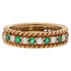 Vintage Christian Dior Emerald and Diamond Rope Ring in Yellow Gold