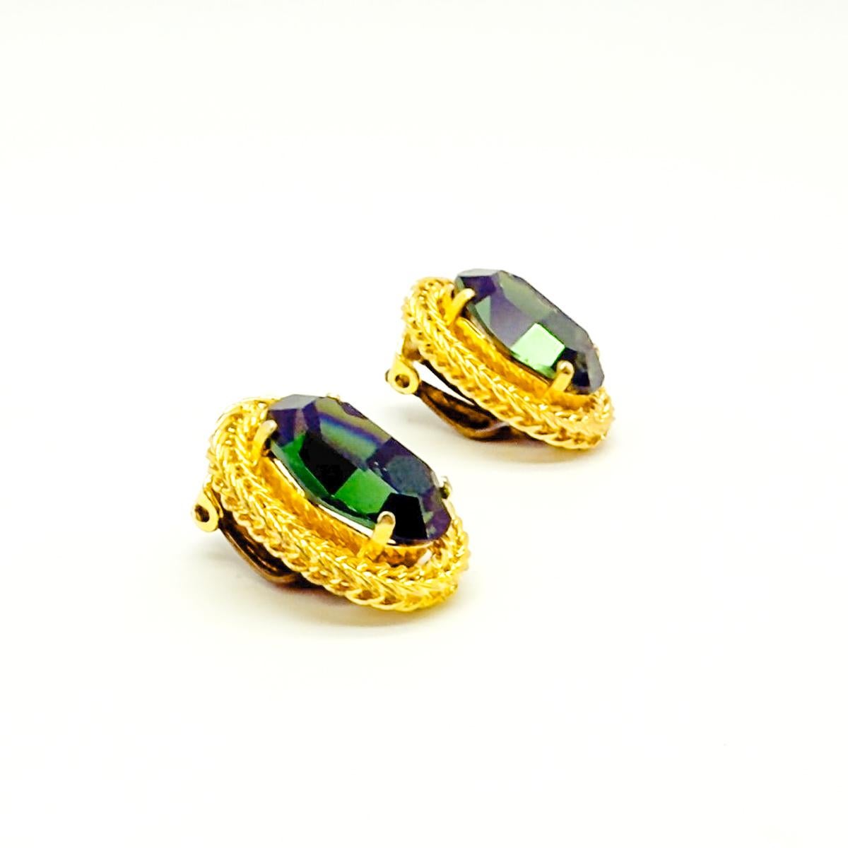 Vintage Christian Dior Emerald Crystal Earrings 1968 For Sale 1