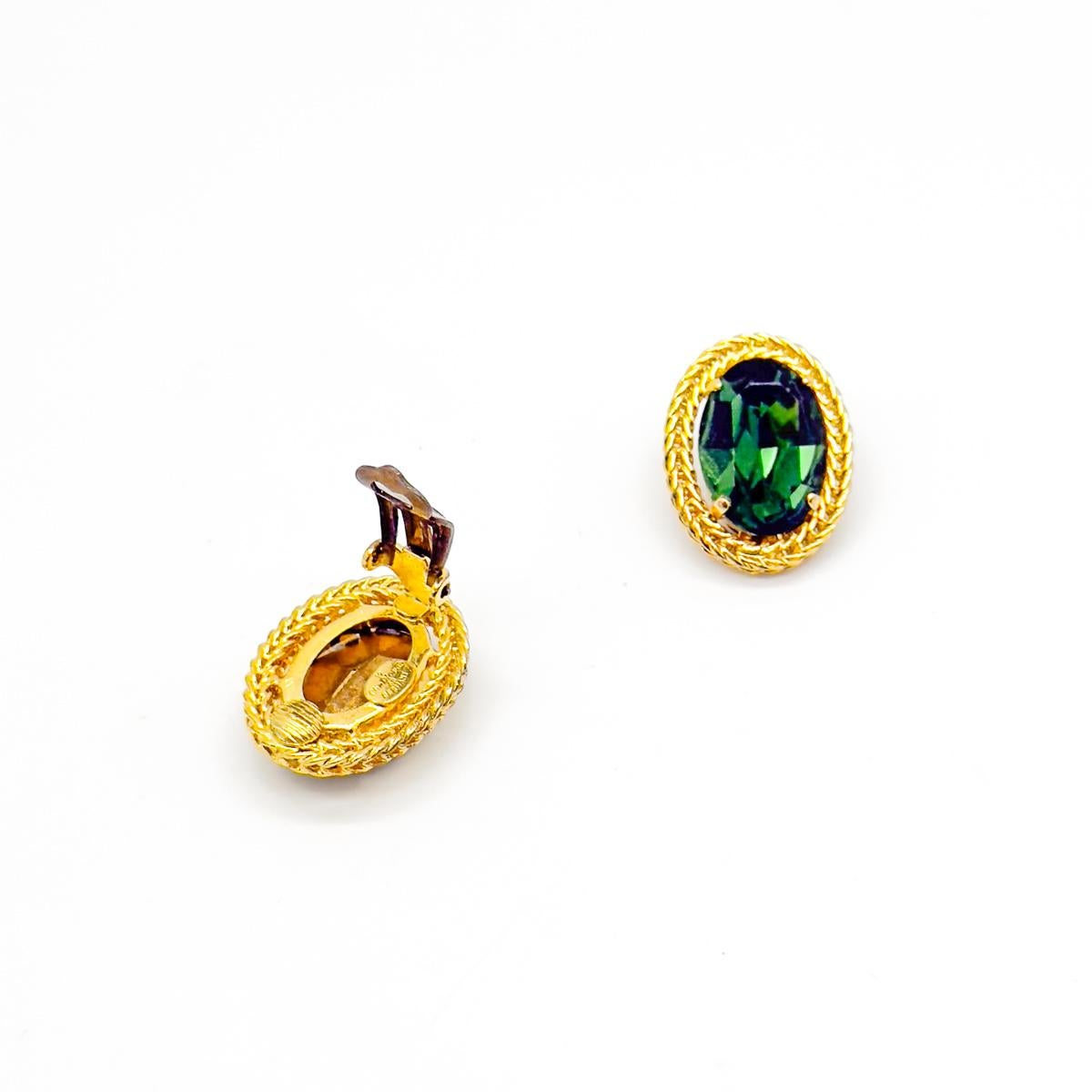 Vintage Christian Dior Emerald Crystal Earrings 1968 For Sale 2