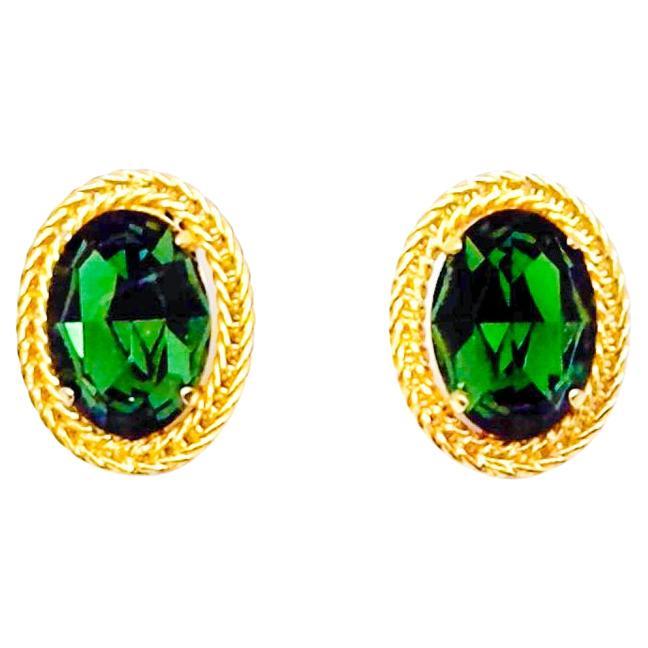 Vintage Christian Dior Emerald Crystal Earrings 1968 For Sale