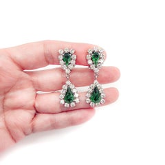 Vintage Christian Dior Emerald Paste Droplet Earrings 1972