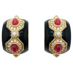 Vintage Christian Dior Enamel & Ruby Cabochon Earrings 1980s