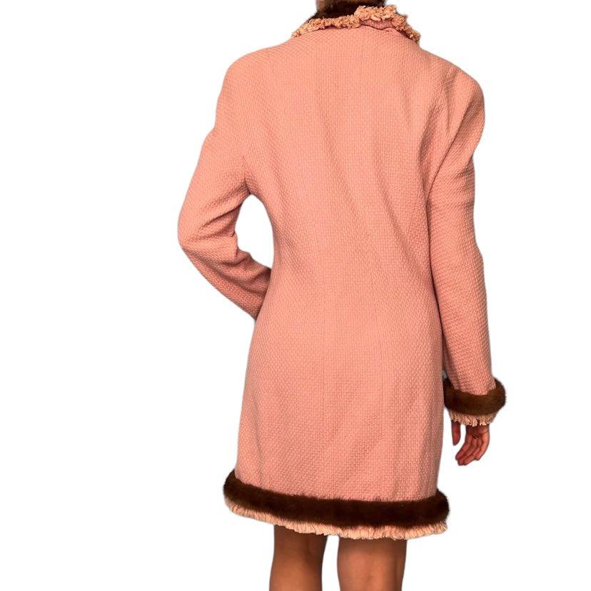 Vintage Christian Dior Fall 1997 Pink Jacket Dress with Mink Trim In Excellent Condition In Montgomery, TX