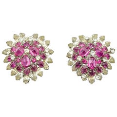 Vintage Christian Dior Fancy Cut Pink Crystal Heart Earrings 1968