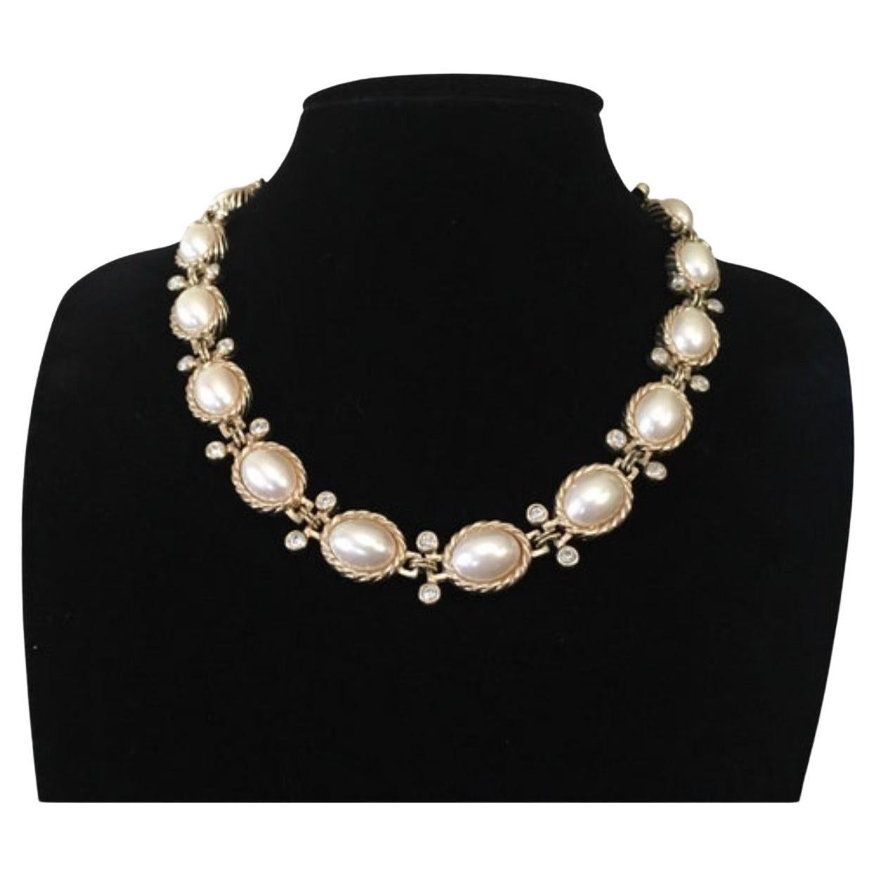 Vintage Christian Dior Faux Pearl Chunky Statement Necklace For Sale