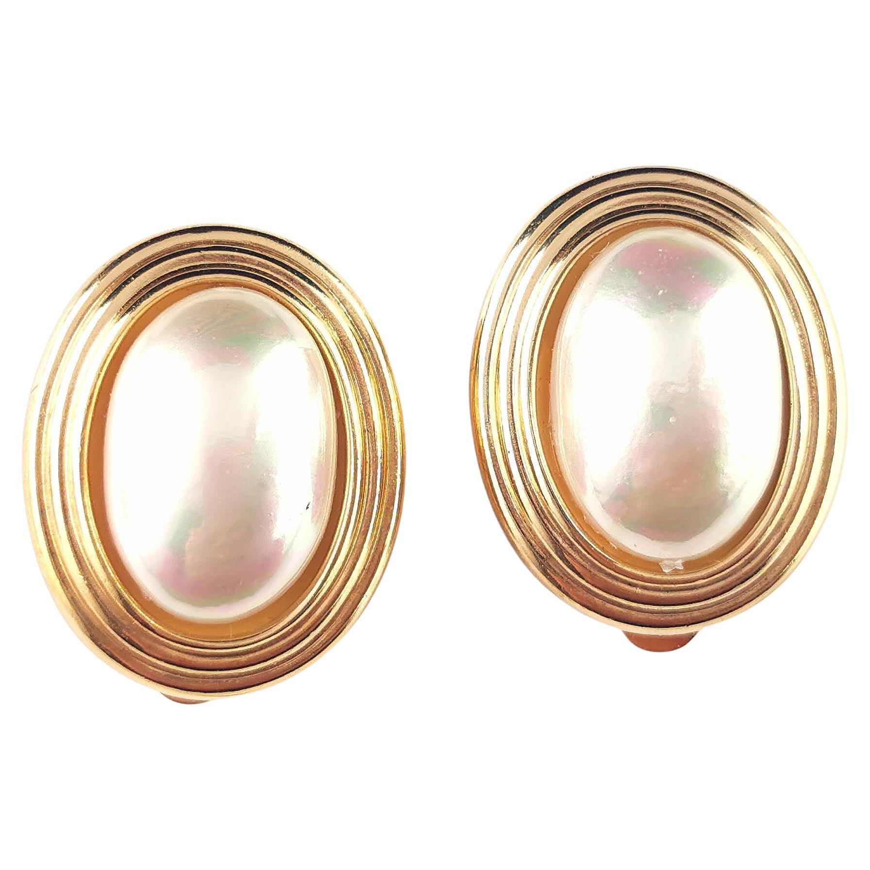 Vintage Christian Dior faux pearl clip on earrings, Gold tone