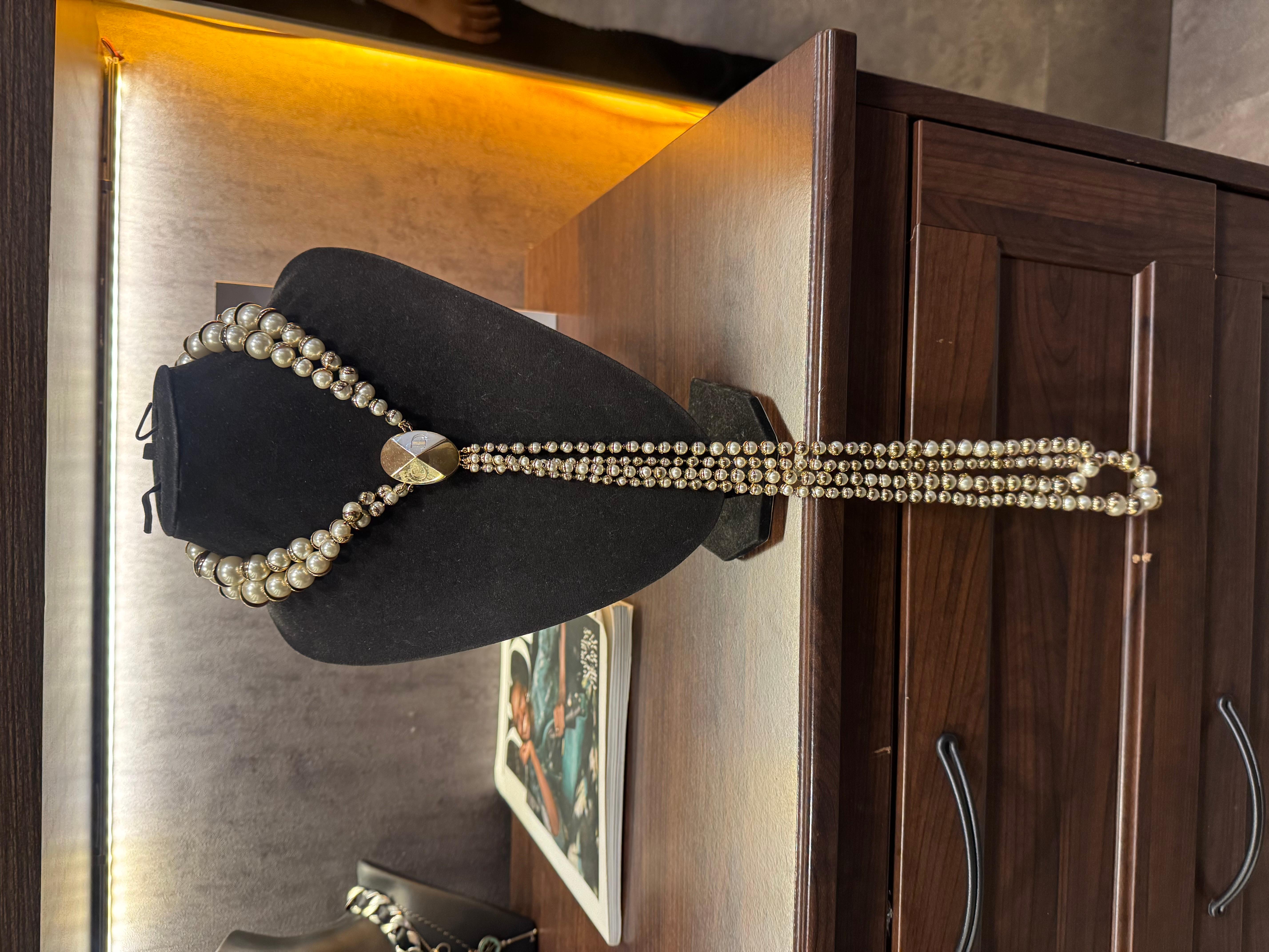 Vintage Christian Dior Faux Pearl Layered Necklace For Sale 6