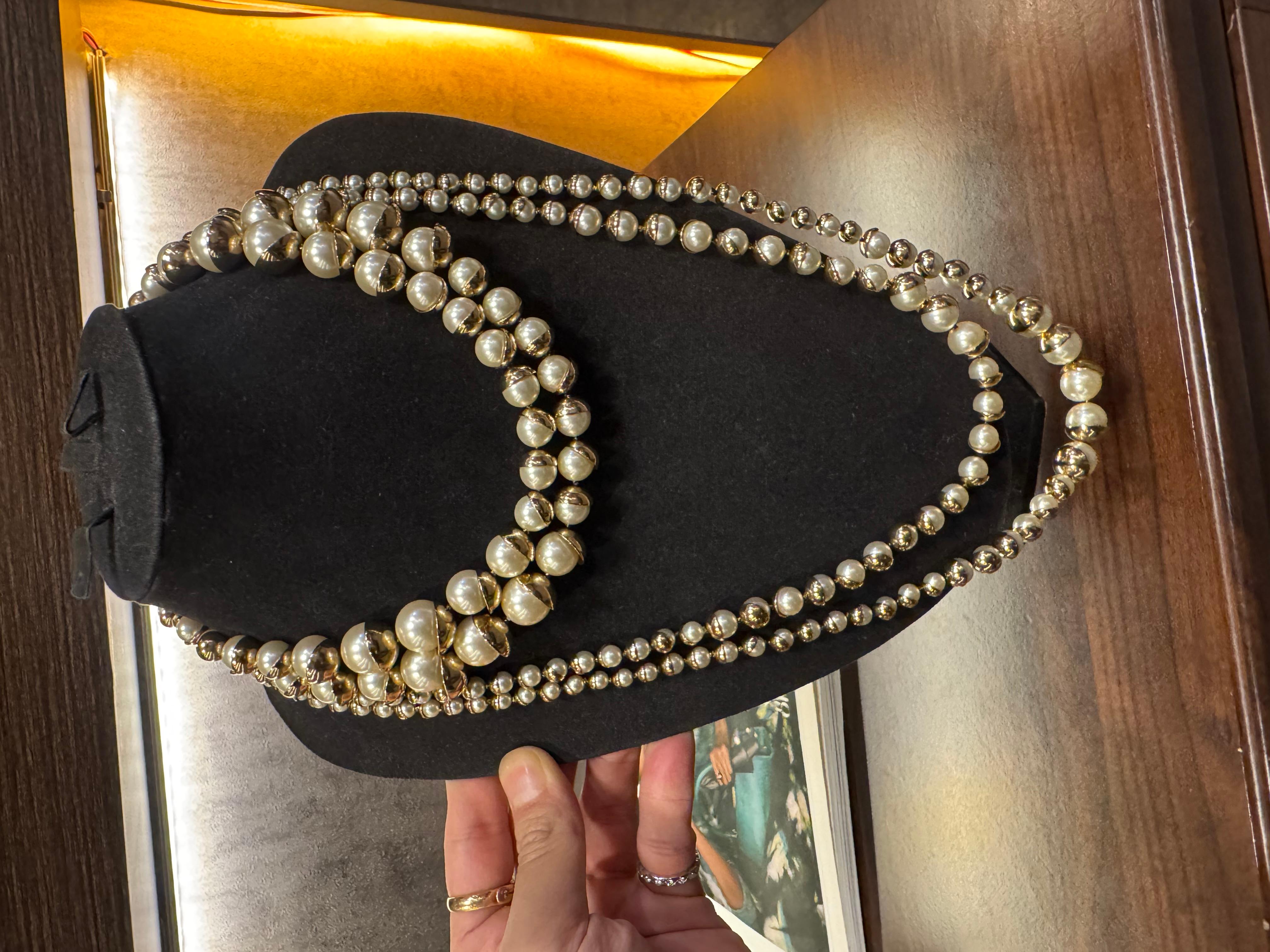 Vintage Christian Dior Faux Pearl Layered Necklace For Sale 4