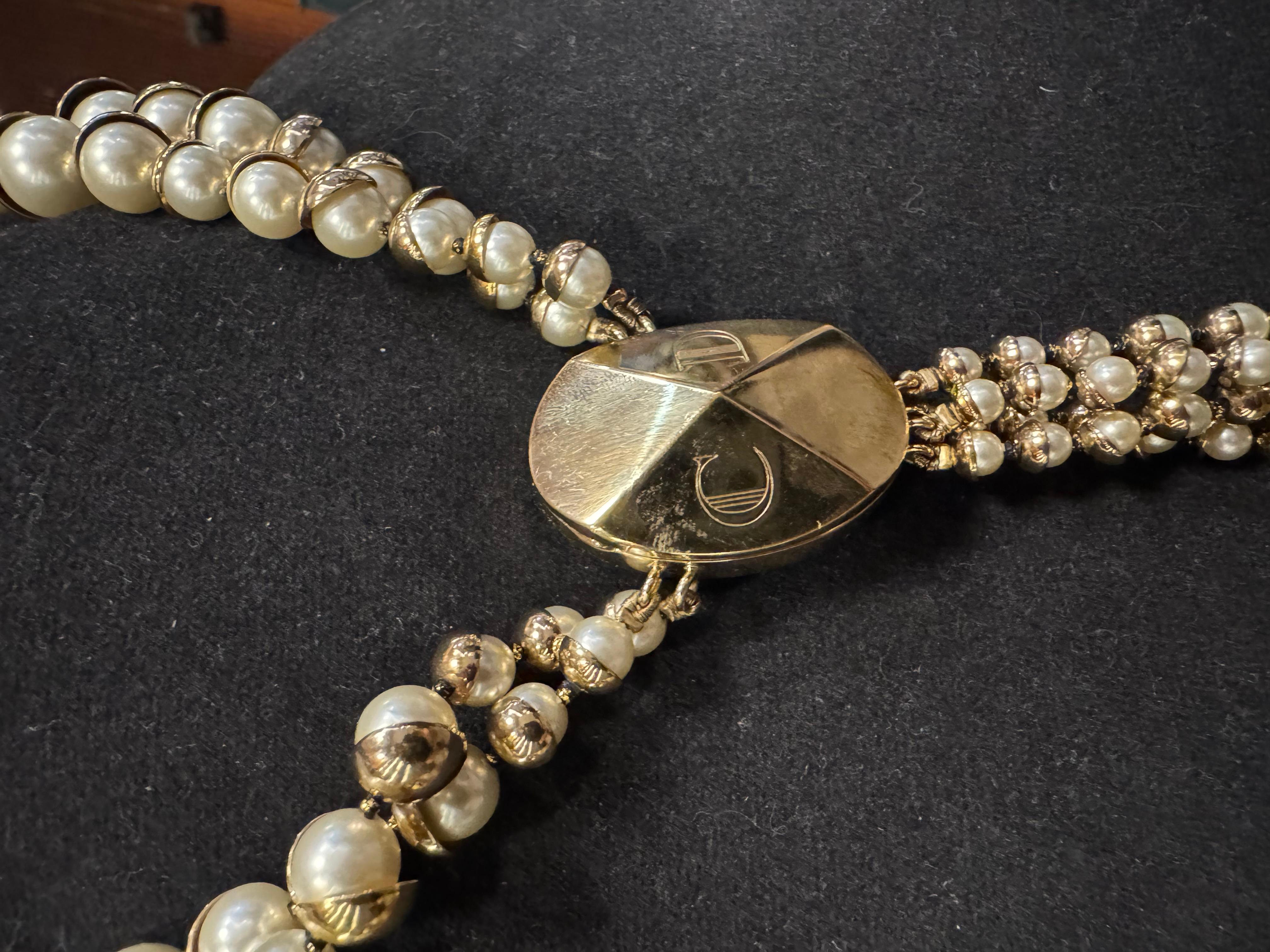 Vintage Christian Dior Faux Pearl Layered Necklace For Sale 5