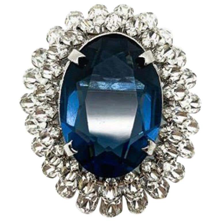Vintage Christian Dior Faux Sapphire and Diamond Crystal Brooch 1967 at ...