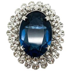 Vintage Christian Dior Faux Sapphire & Diamond Crystal Brooch 1967