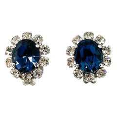 Vintage Christian Dior Faux Sapphire & Diamond Earrings 1950s