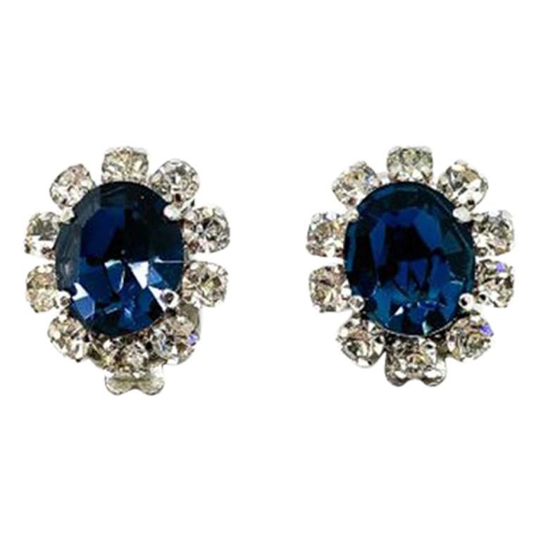 Vintage Christian Dior Faux Sapphire and Diamond Earrings 1950s at