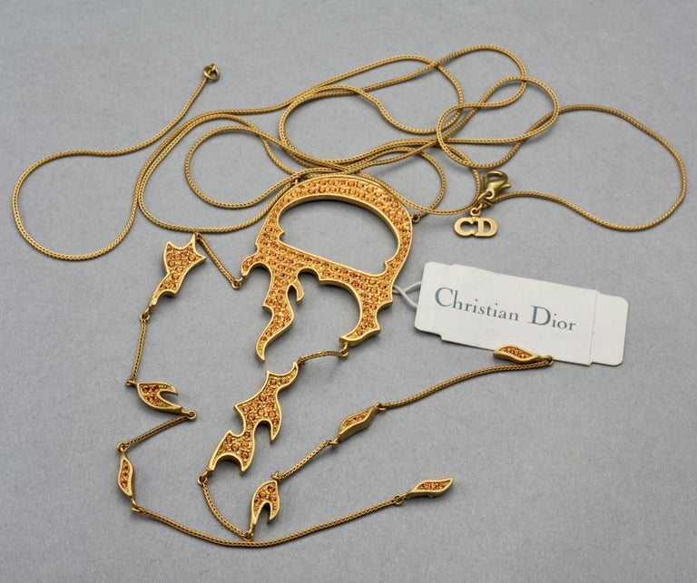 Vintage CHRISTIAN DIOR Flaming D Logo Rhinestone Ring Bracelet For 