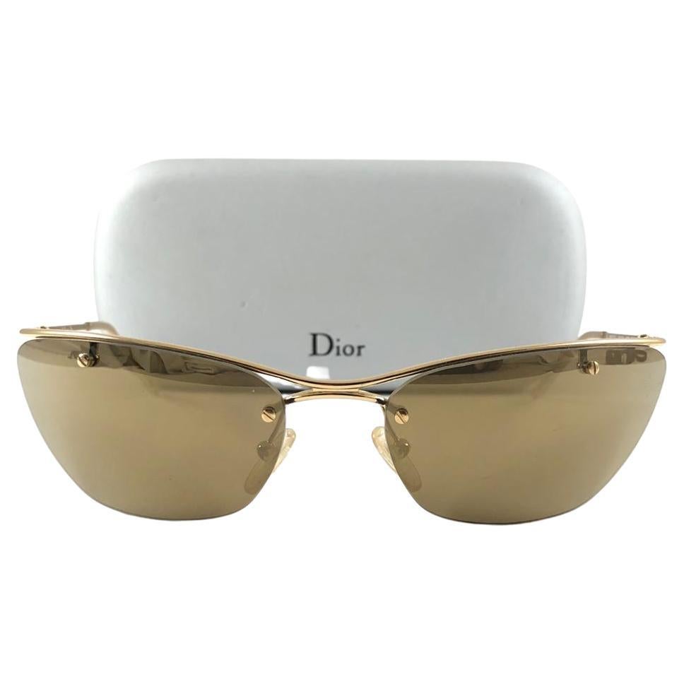 Vintage Christian Dior FLASH Wrap Gold Sunglasses 2000 Y2K For Sale