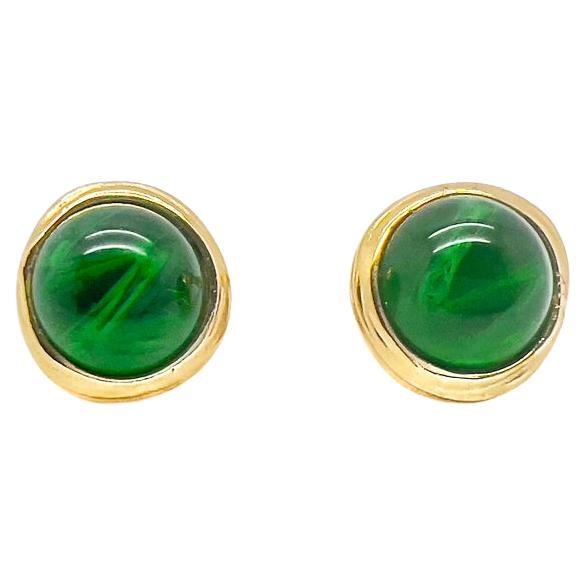 Vintage Christian Dior Flawed Emerald Glass Cabochon Earrings 1980s For Sale