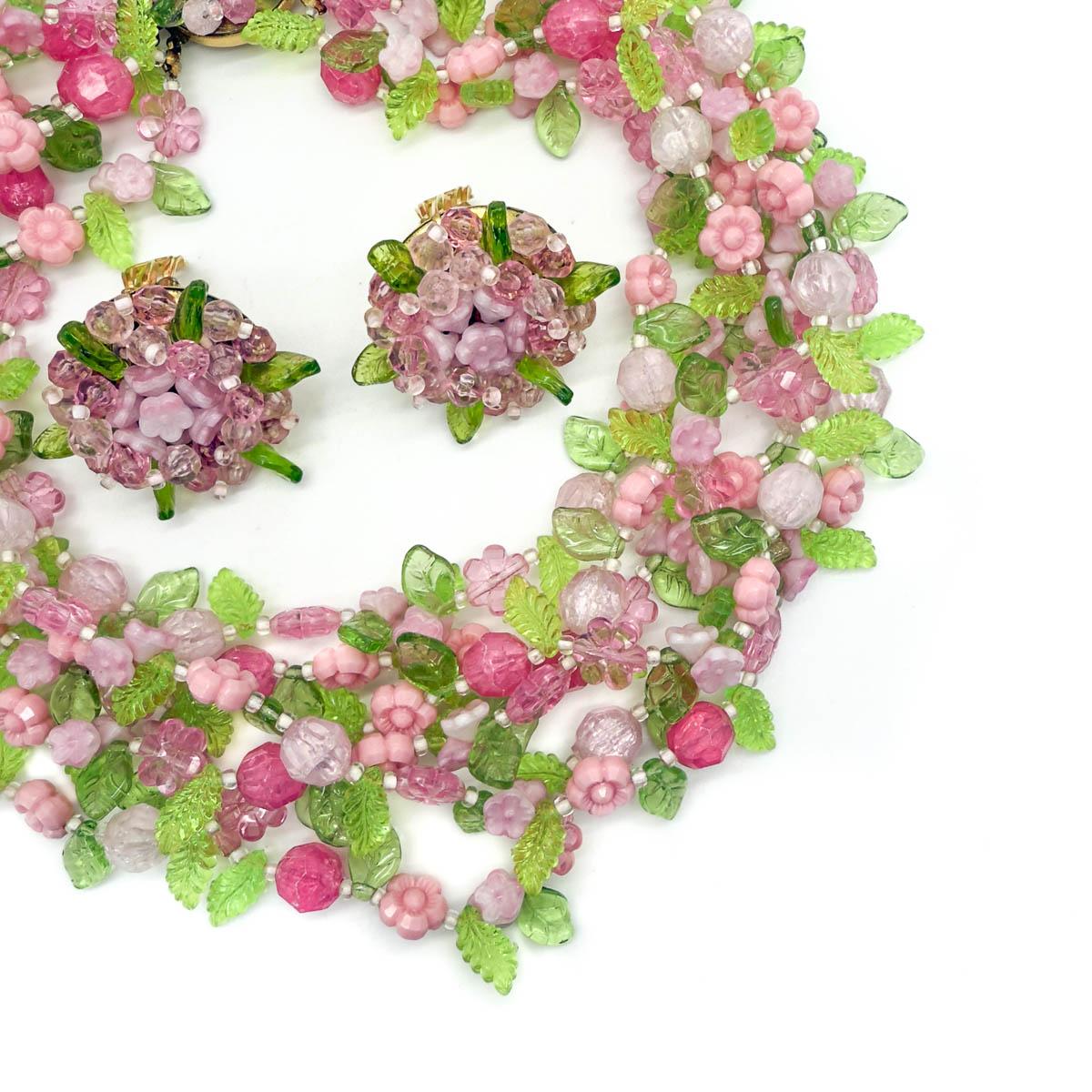 Women's or Men's Vintage Christian Dior Floral Necklace & Earring Set 1967 For Sale