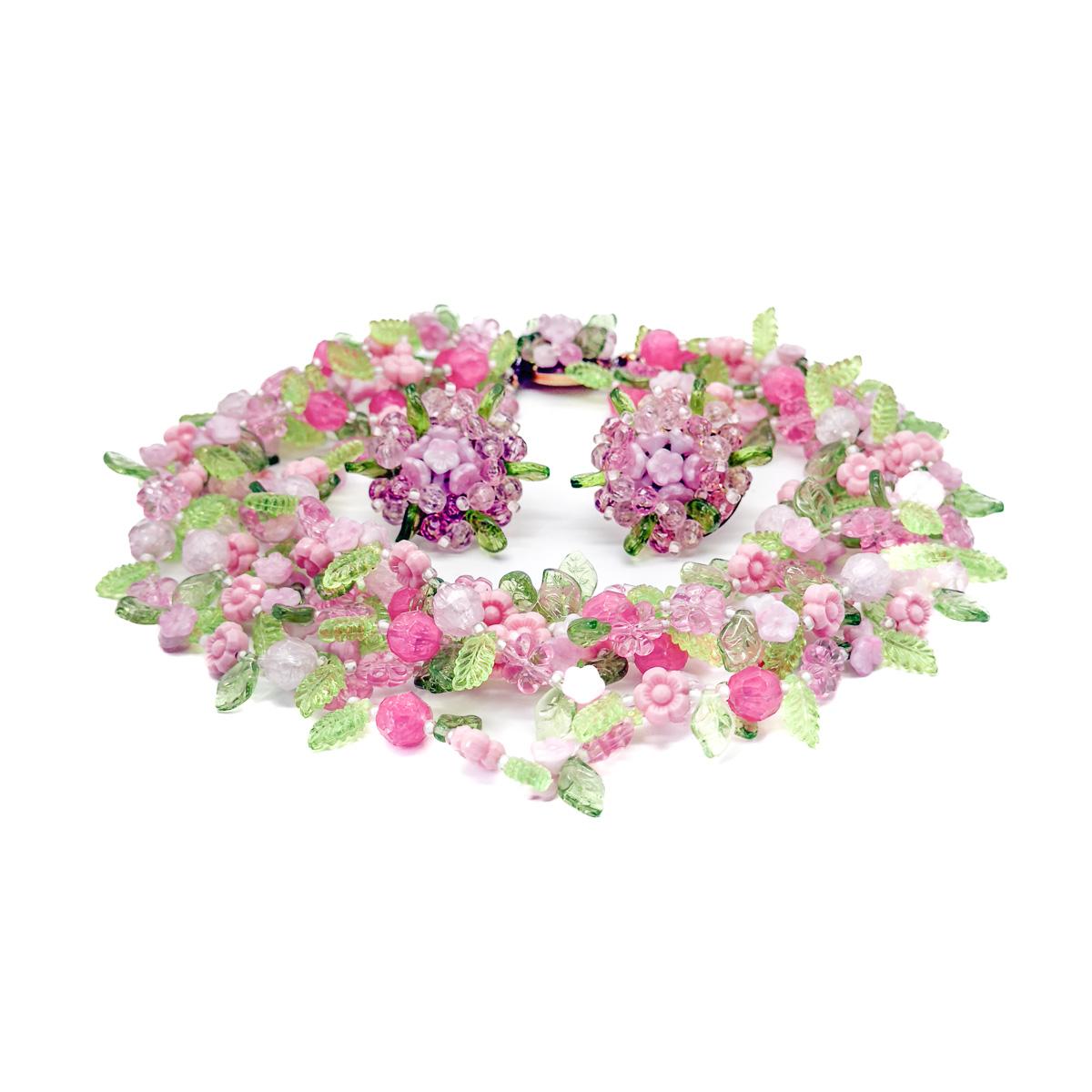Vintage Christian Dior Floral Necklace & Earring Set 1967 For Sale 1