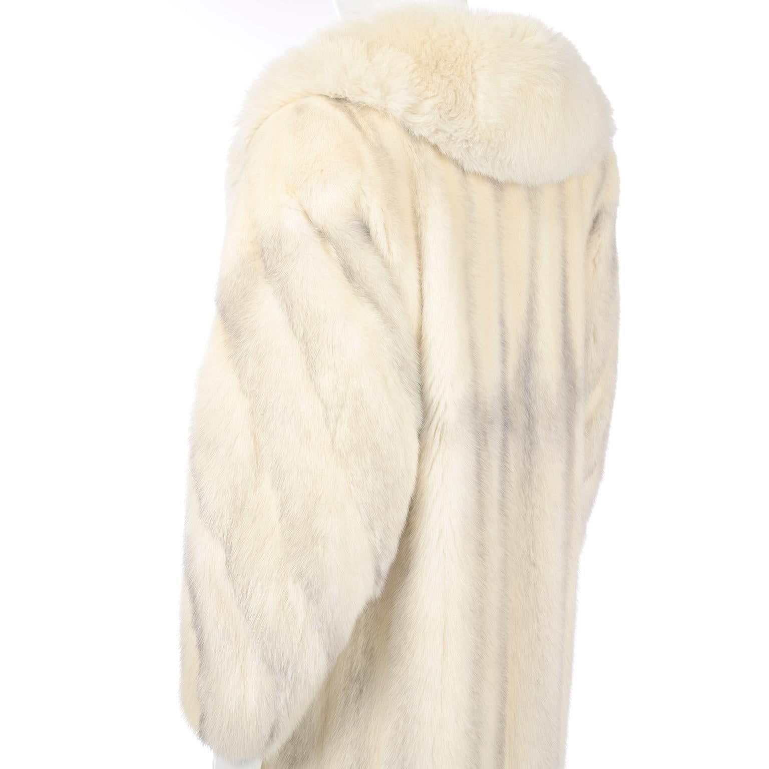 Vintage Christian Dior Fourrure White Mink Fur Coat w Fox Fur Collar 3