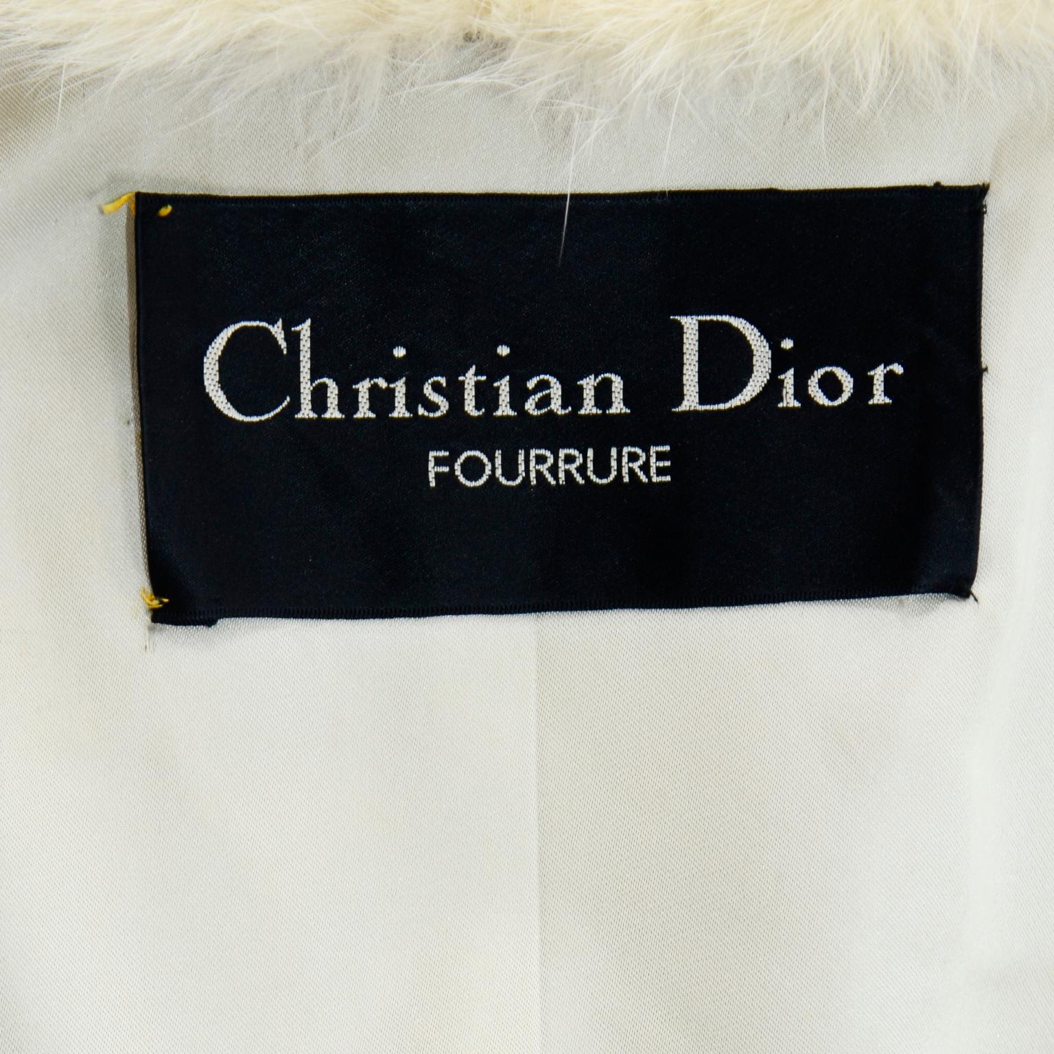 Vintage Christian Dior Fourrure White Mink Fur Coat w Fox Fur Collar 6
