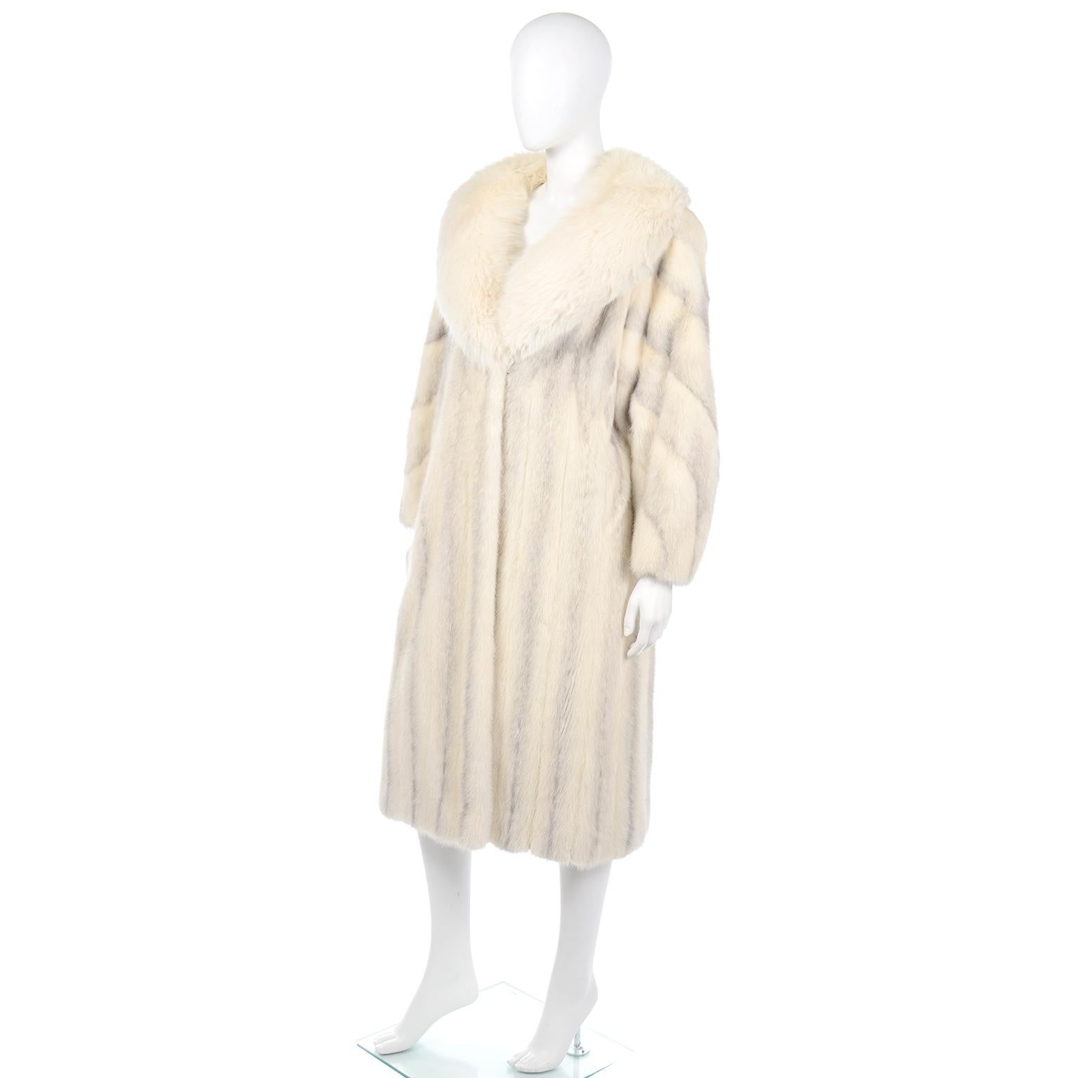 Women's Vintage Christian Dior Fourrure White Mink Fur Coat w Fox Fur Collar