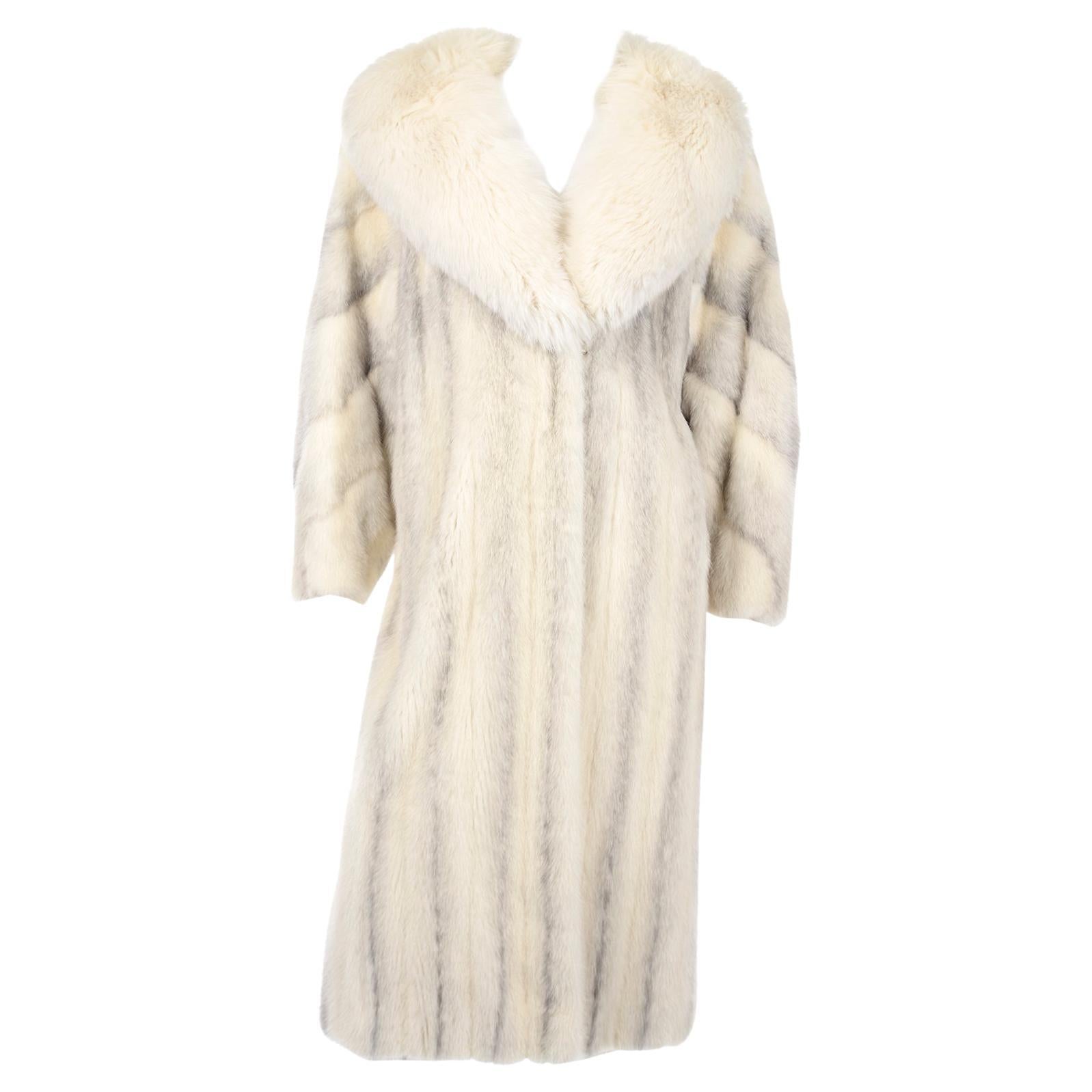 Vintage Christian Dior Fourrure White Mink Fur Coat w Fox Fur Collar at