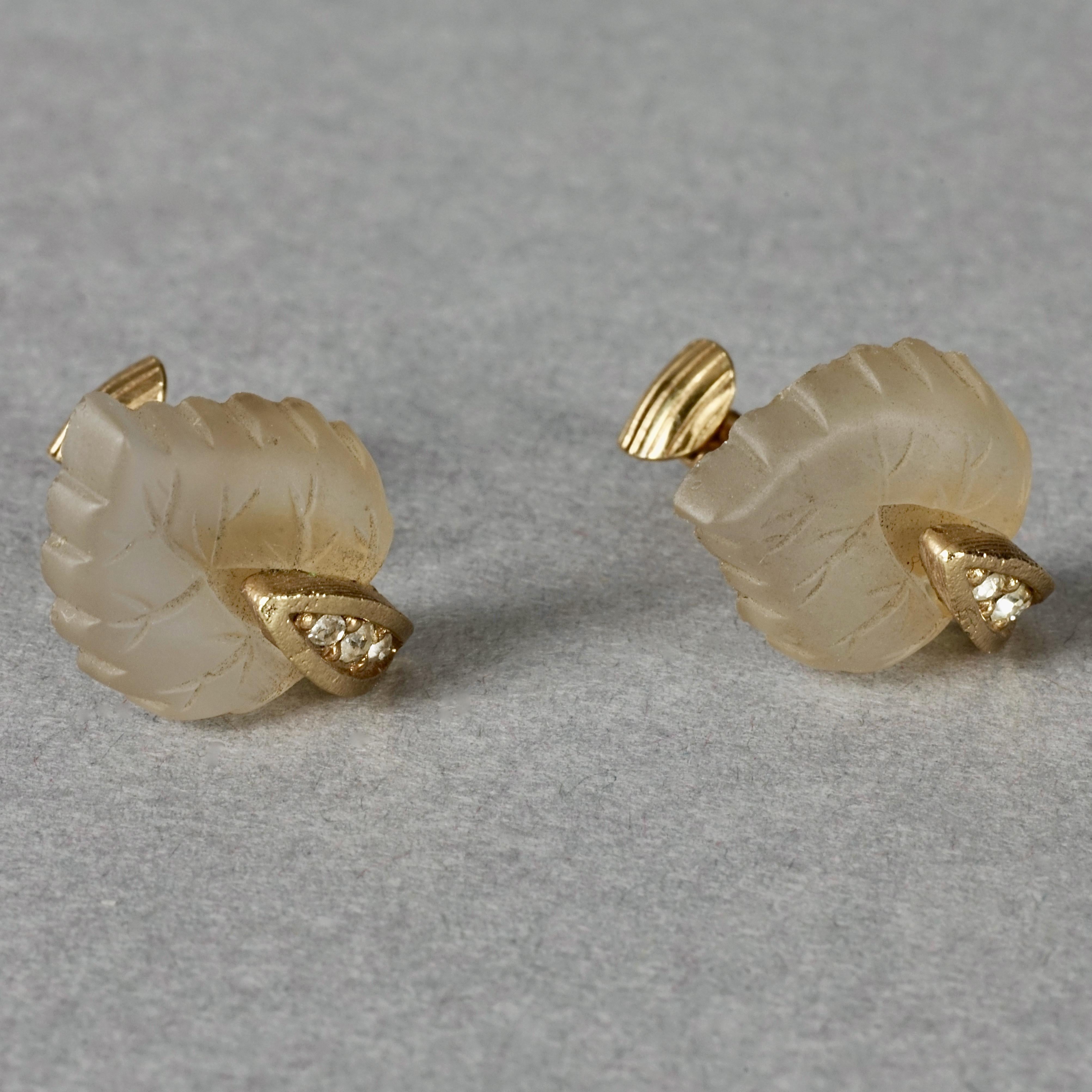Women's Vintage CHRISTIAN DIOR Frosted Glass Leaf Earrings For Sale