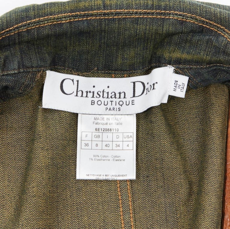 vintage CHRISTIAN DIOR GALLIANO green washed denim leather trimmed ...