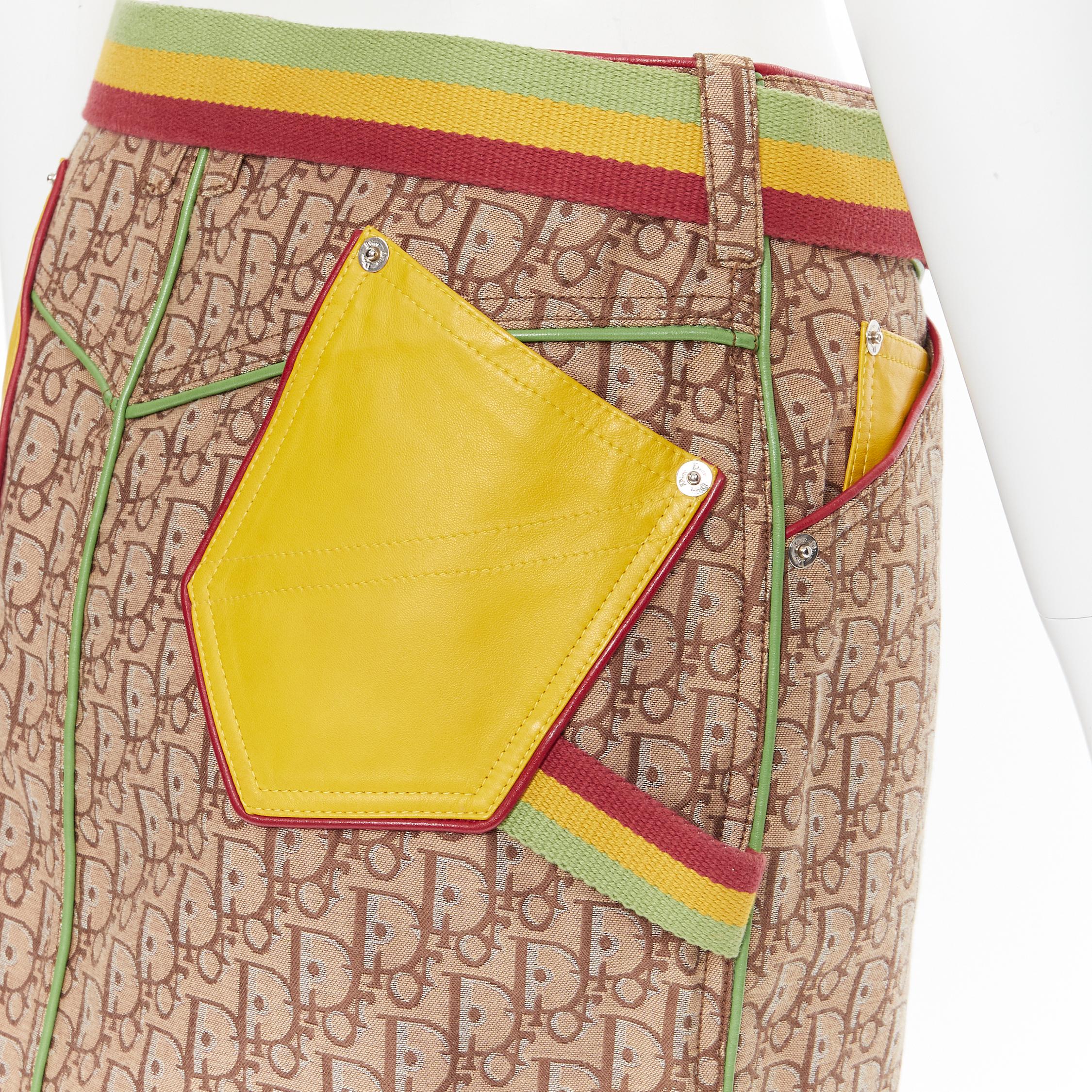 Women's vintage CHRISTIAN DIOR GALLIANO Rasta monogram  leather pocket belted skirt XS