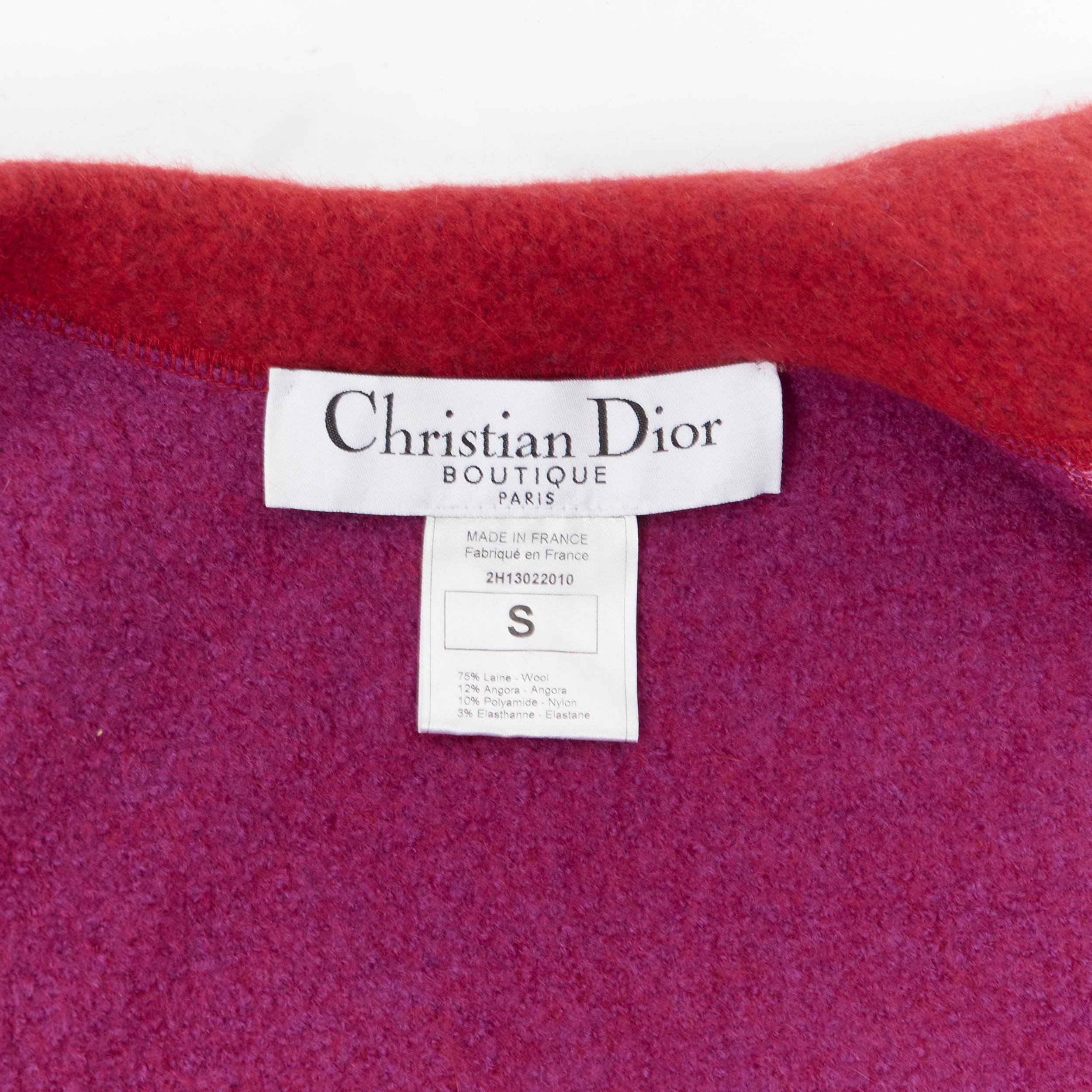 vintage CHRISTIAN DIOR GALLIANO red purple lined wool angora slash slit coat S 1