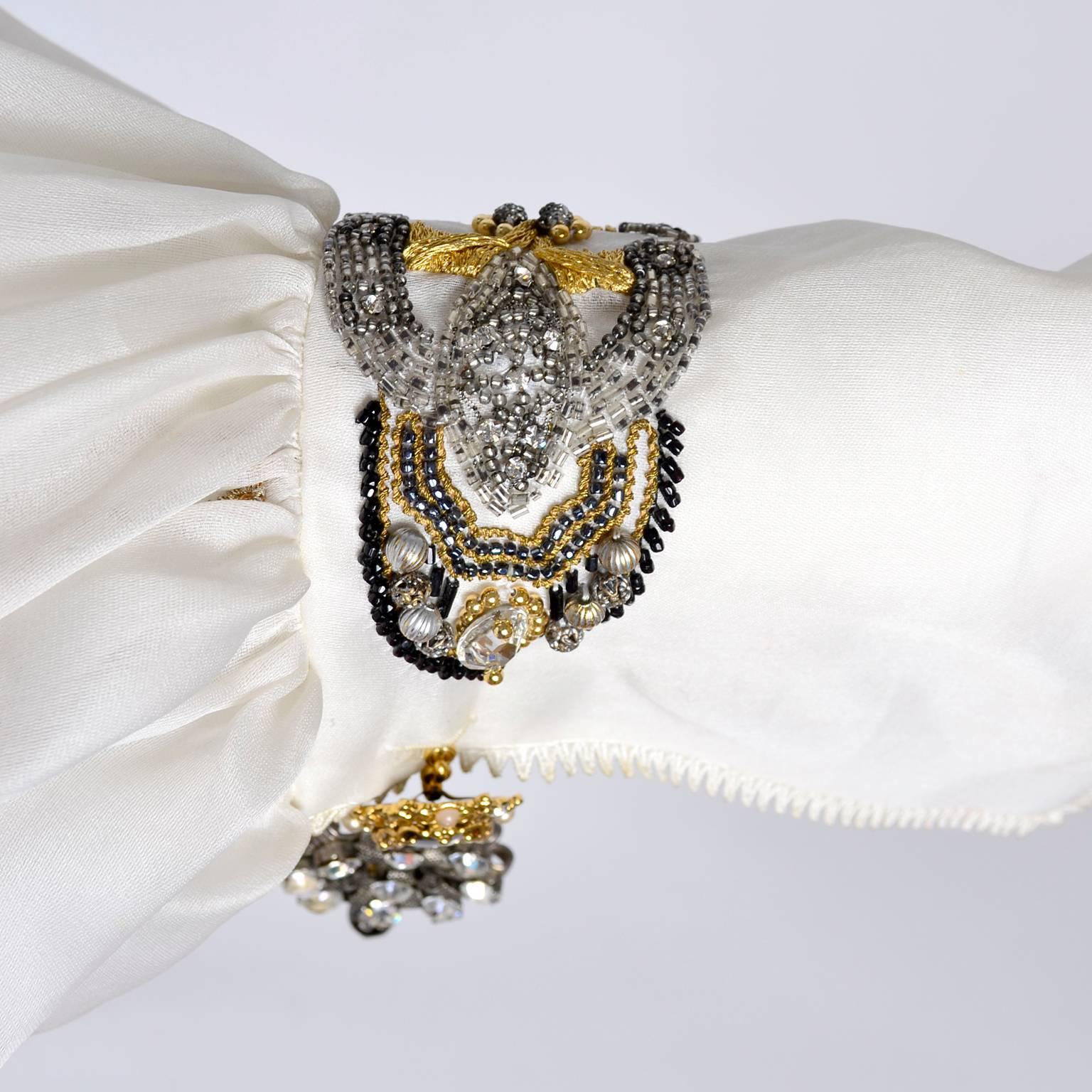 Vintage Christian Dior Gianfranco Ferre Organza White Blouse W Jewels & Cufflink 3