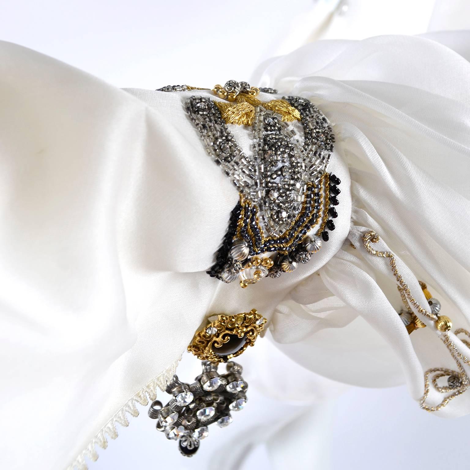 Vintage Christian Dior Gianfranco Ferre Organza White Blouse W Jewels & Cufflink 5