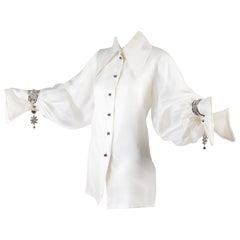 Vintage Christian Dior Gianfranco Ferre Organza White Blouse W Jewels & Cufflink