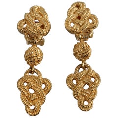 Vintage CHRISTIAN DIOR Gilt Knotted Rope Dangling Earrings