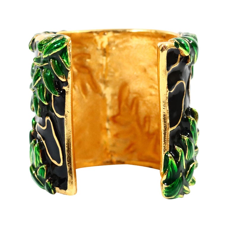 Artist Vintage Christian Dior Gold and Enamel Cloisonne Bamboo Look Cuff Circa 1990s For Sale
