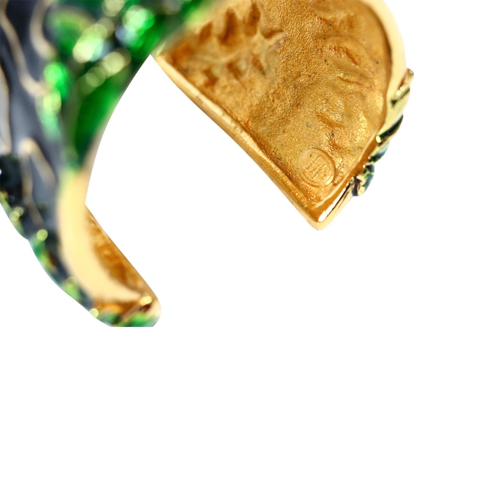 Modern Vintage Christian Dior Gold and Enamel Cloisonne Bamboo Look Cuff Circa 1990s For Sale